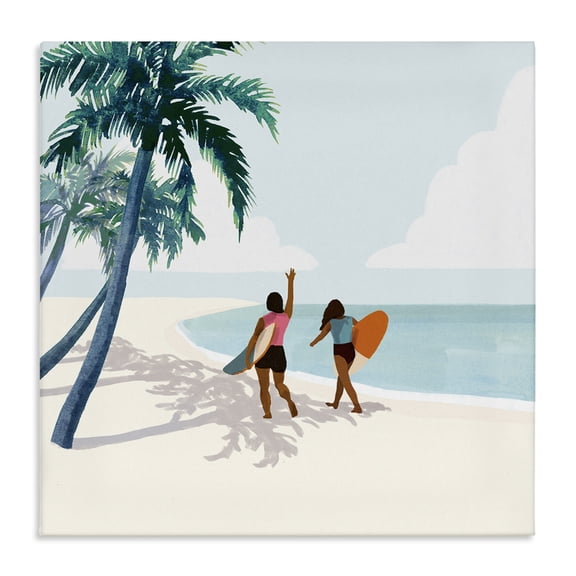 Stupell Industries Coastal Women with Surfboards under Coastal Palm Trees Canvas Art, 17 x 17, by Victoria Barnes