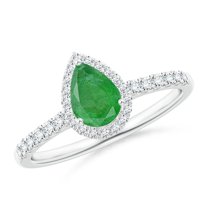ANGARA Natural Pear-Shaped Emerald Halo Engagement Ring in 14K White Gold for Women (Size-7x5mm) | May Birthstone, Birthday, Anniversary, Jewelry Gift for Women | Natural Emerald Ring