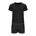 thumbnail image 5 of Ahuyic Womens Summer Casual Outfit Set,Womens Plus Size Outfit,Women Casual Knitted Streak Round Neck Short Sleeve Shorts Home Set, 5 of 5