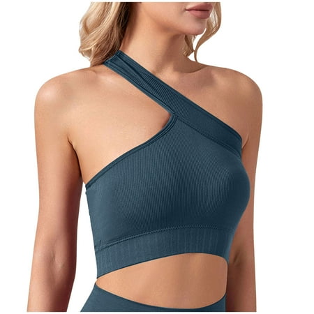 Womens One Shoulder Sports Bras Workout Cross Padded Support Yoga Bra Fitness Crop Tank Tops
