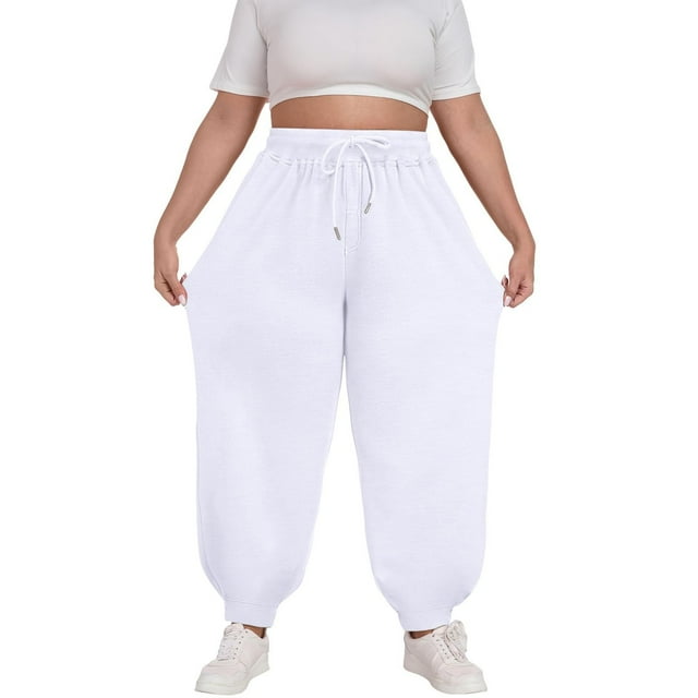 BLVB Womens Plus Size Sweatpants Baggy Elastic Waist Joggers Drawstring Casual Workout Lounge Pants with Pockets