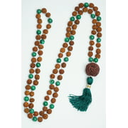 Mogul Love Heart Chakra Mala- Green Jade Prayer Beads Rudraksha