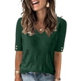 thumbnail image 1 of Jersey AKEWEI Blusas de punto de manga corta con cuello en V para mujer, 1 of 5