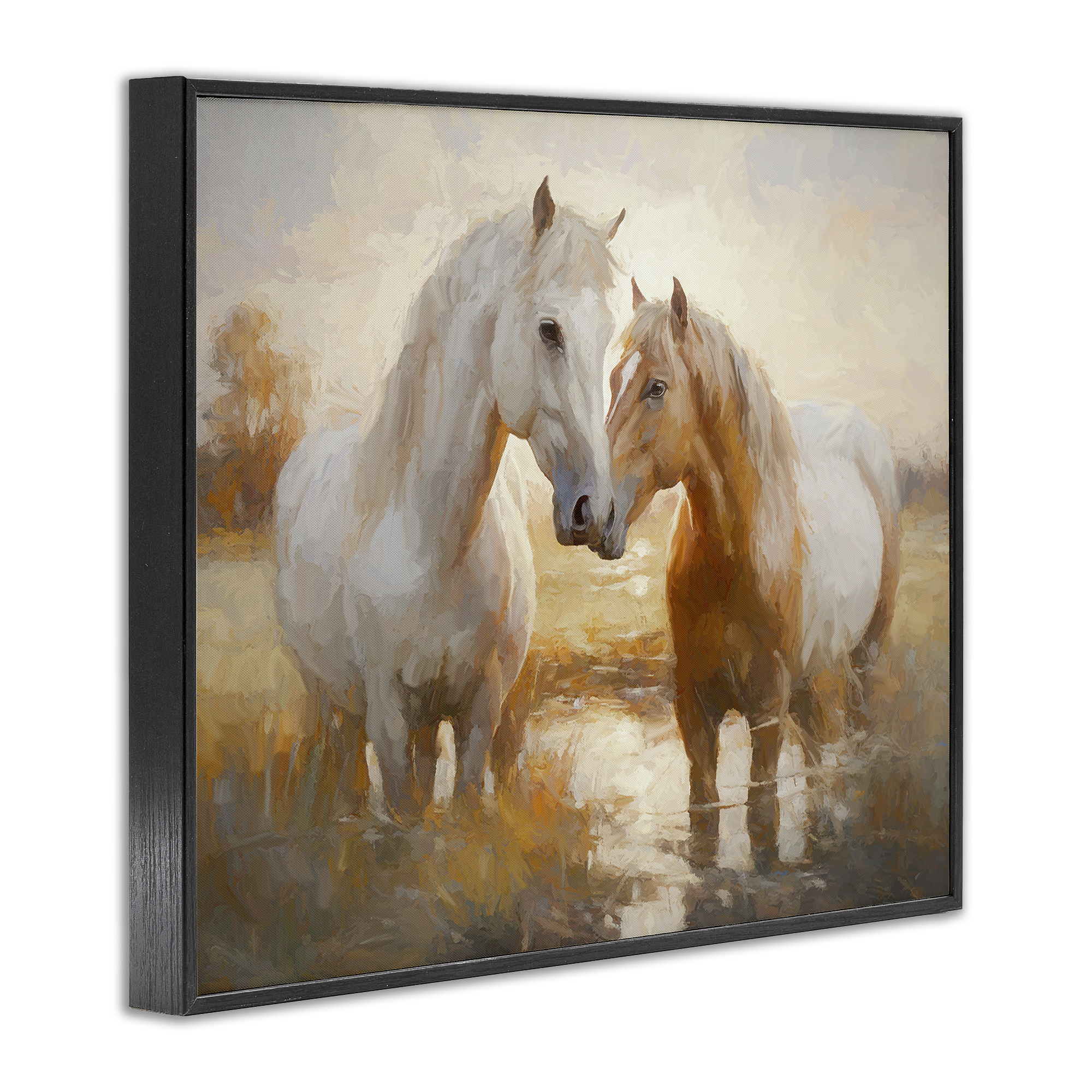 Stupell Industries Horse Pair in River Animals & Insects Painting Black Framed Art Print Wall Art, 30 x 24
