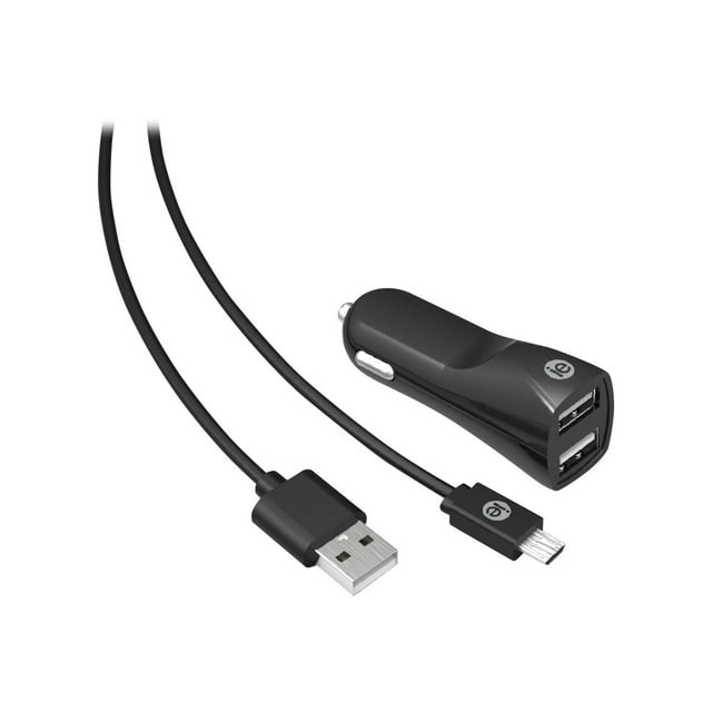 iEssentials IEN-PCM-22A Chargeur de Voiture Double USB 2,4 Ampères avec Câble Micro USB vers USB-A, 4 Pieds
