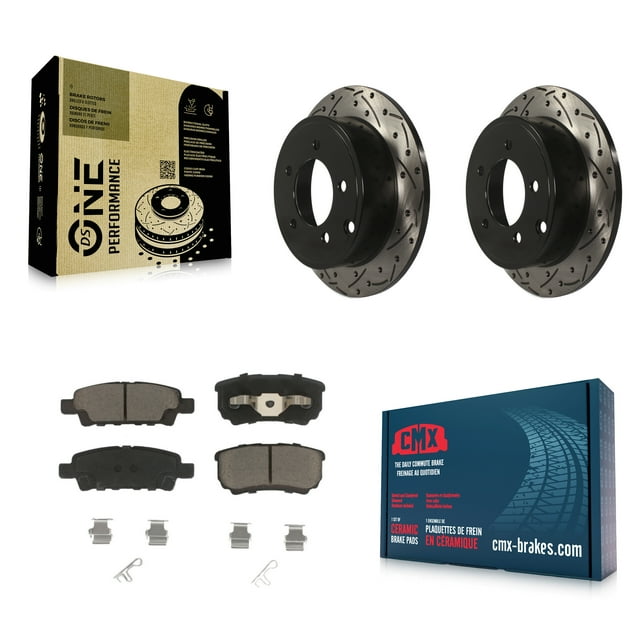 Transit Auto Rear Coated Drilled Slotted Disc Brake Rotors and Ceramic Pads Kit for Car Jeep Mitsubishi Lancer Patriot Dodge Chrysler Compass 200 Caliber Avenger Sebring KDC-100717