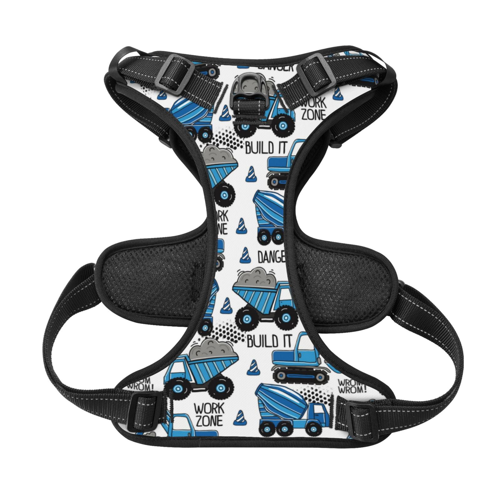 Kdxio Blue Excavator Print No Pull Dog Harness Adjustable Reflective Oxford Easy Control Medium Large Dog Harness for Training and Everyday-Large