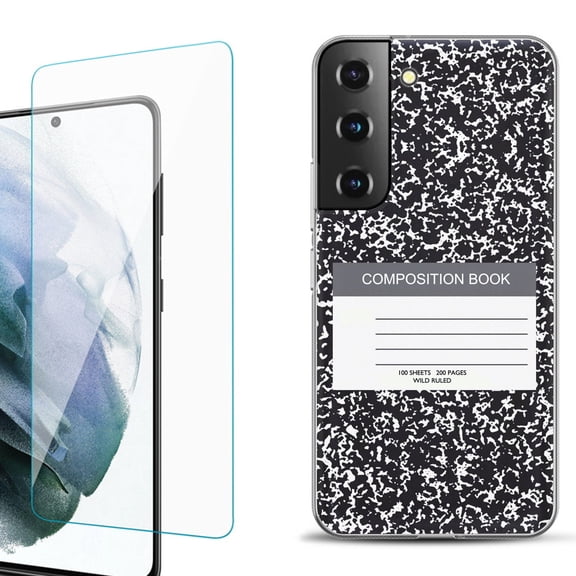 Slim-Fit Fashion Gel Phone Case for Samsung Galaxy S22  5G / S22 Plus 5G, with Tempered Glass Screen Protector, by OneToughShield ® - Composition Book