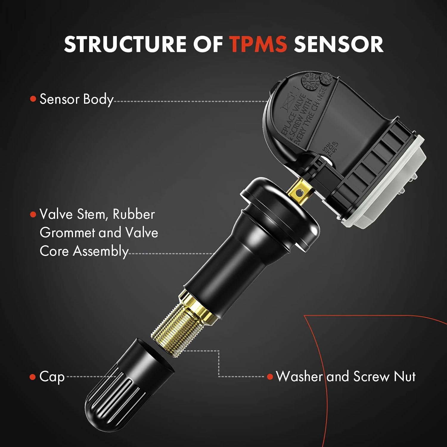 PLDDE 4pcs 315MHz TPMS Sensors | Compatible With Ford, Lincoln F150, Mustang, Ranger, Bronco & More | Tire Pressure Monitoring
