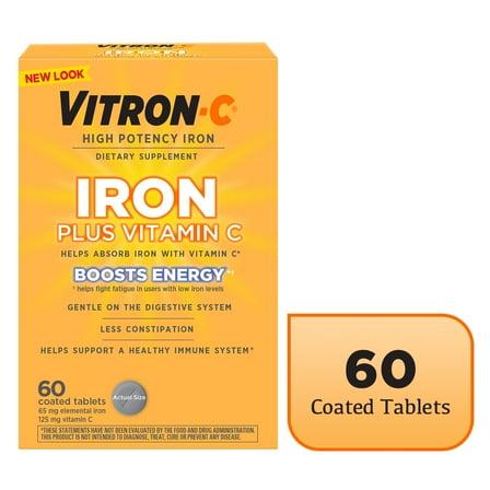 Vitron-C Iron Supplement, Immunity Support Iron Supplements with Vitamin C, 60 Count