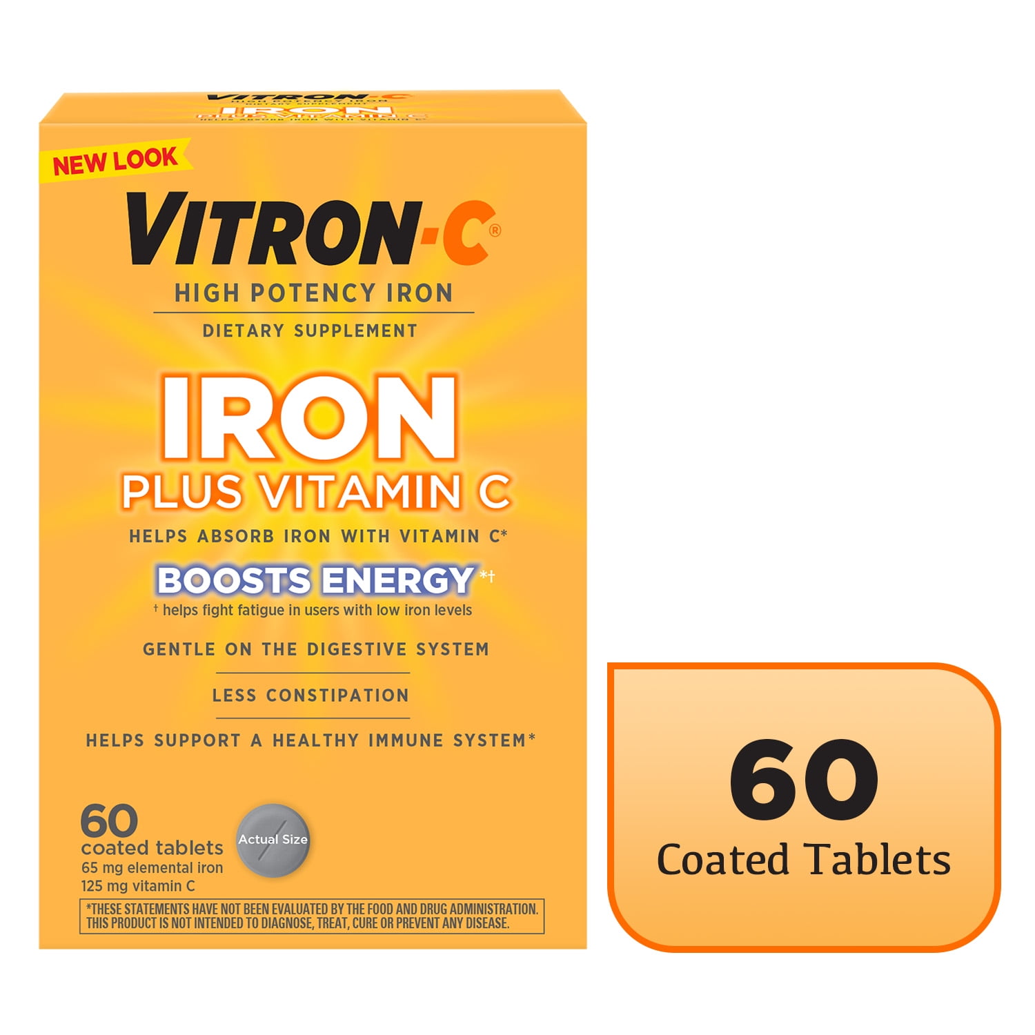 Vitron-C Iron Supplement, Immunity Support Iron Supplements with Vitamin C, 60 Count