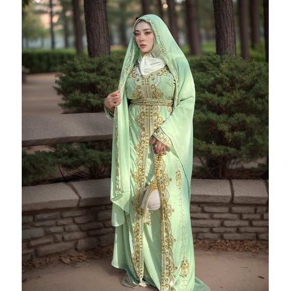 White Moroccan Kaftan - Arabic Abaya Maxi Hand Beaded Caftan Farasha Party Wear Wedding Gown & Ramadan Gift