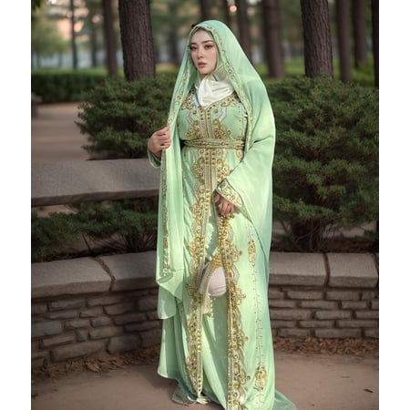 White Moroccan Kaftan - Arabic Abaya Maxi Hand Beaded Caftan Farasha Party Wear Wedding Gown & Ramadan Gift