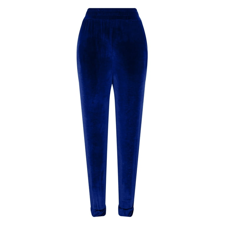 XFLWAM Womens Elastic High Waist Gold Velvet Trousers Casual Baggy  Sweatpants Comfort Lounge Joggers Pants with Pockets Blue XL