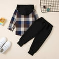 thumbnail image 4 of 2Pcs Toddler Boys Hoodie Clothes Sweatsuit Kids Long Sleeve Plaid Shirts Top + Matching Drawstring Sweatpant Long Pants Set 12M-5T, 4 of 8