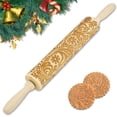 thumbnail image 1 of Rodillo de madera en relieve, rodillo tallado en relieve con patrón de alce, utilizado para hornear galletas, herramienta de bricolaje de cocina para niños Adulto 43 cm/16,9 pulgadas, 1 of 5