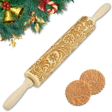 

Rolling Pins Wooden Embossed Christmas Rolling Pins with Designs for Baking Engraved Fondant Roller Snowflakes for Cookies
