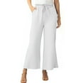 thumbnail image 3 of Sentmoon Travel Pants Solid Color Drawstring High Waist Women Pants Plus Size Loose Fit Linen Wide Leg Casual Summer Pants for Women Beach Essentials for Family for Work and Office White XXL, 3 of 8