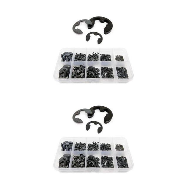 maskred 580pcs Professional Retaining Rings External Circlip Stainless Steel Wear-resistant Snap Ring E-type Clamp Washing Machine Black 2Set