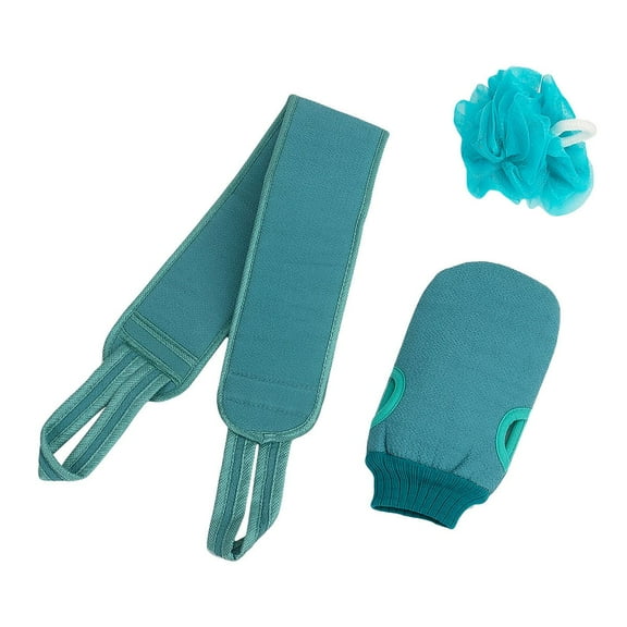 Gustave 3-Pack Exfoliating Back Scrubber for Shower, Exfoliating Gloves Mitt and Bath Scrub Loofah Sponge, Body Brush Kit for Men Women (Green)