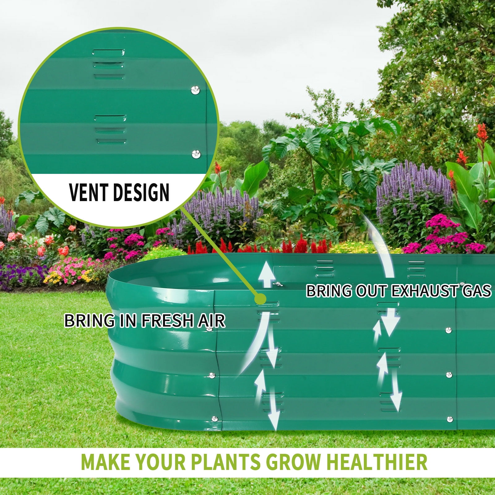Nana Guard Raised Garden Bed Galvanized Metal Planter Box Outdoor, 67"D x 20"W x10"H, 7 Cu. ft. Green