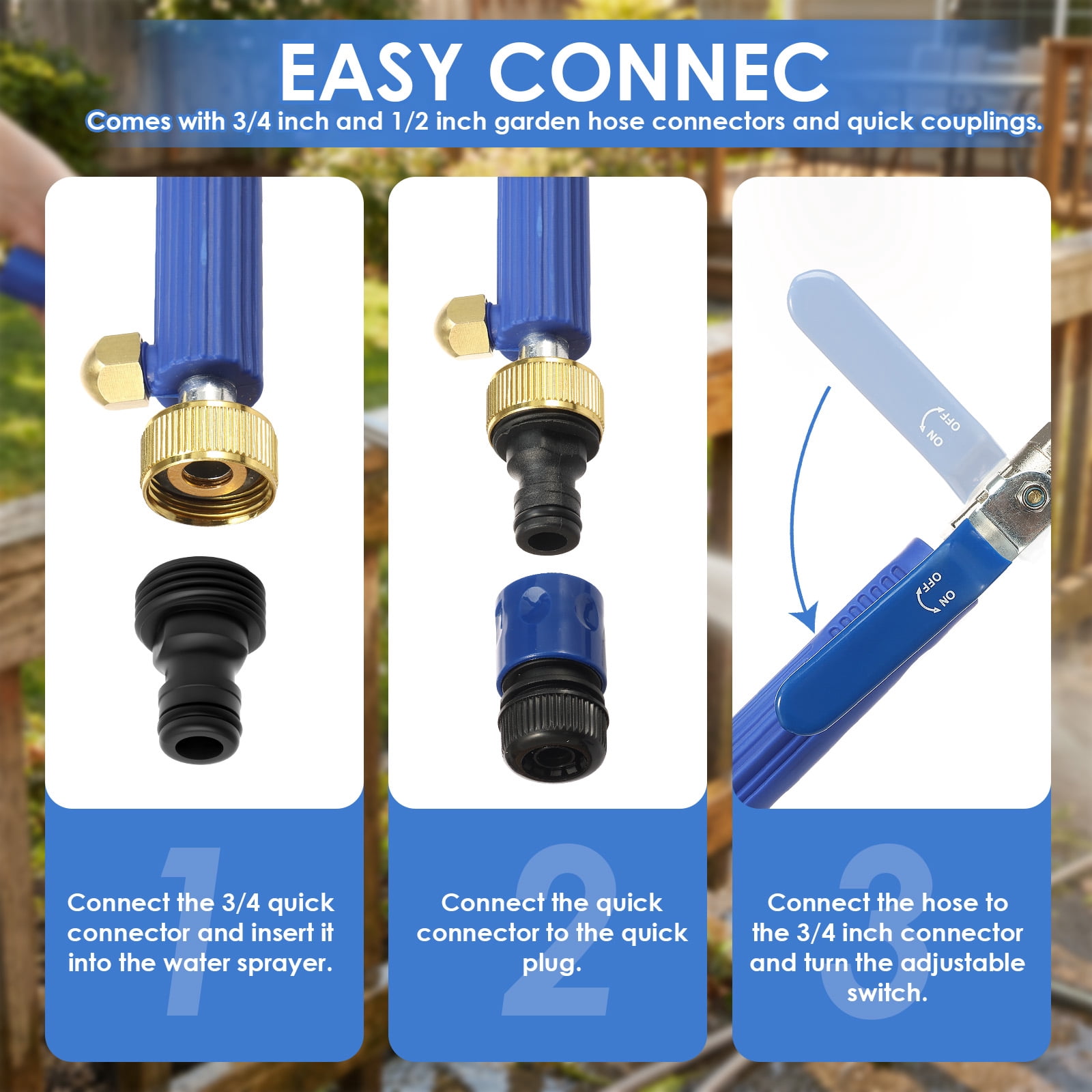 Jet Nozzle High Pressure Hose Nozzle with Extension Wand 2-in-1 High Pressure Power Washer for Car Washing Gutter Cleaning Watering with 2 Different Tips Quick Connectors and Gloves 18 Inch Blue