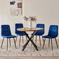 thumbnail image 4 of 5 Piece Round Dining Table Chairs Set for 4 - Mid-Century Modern Brown Kitchen Table with 4 Blue Velvet Chairs, Coffee Table & Chair with Black Metal Legs for Dining Living Room, Apartment, 4 of 7