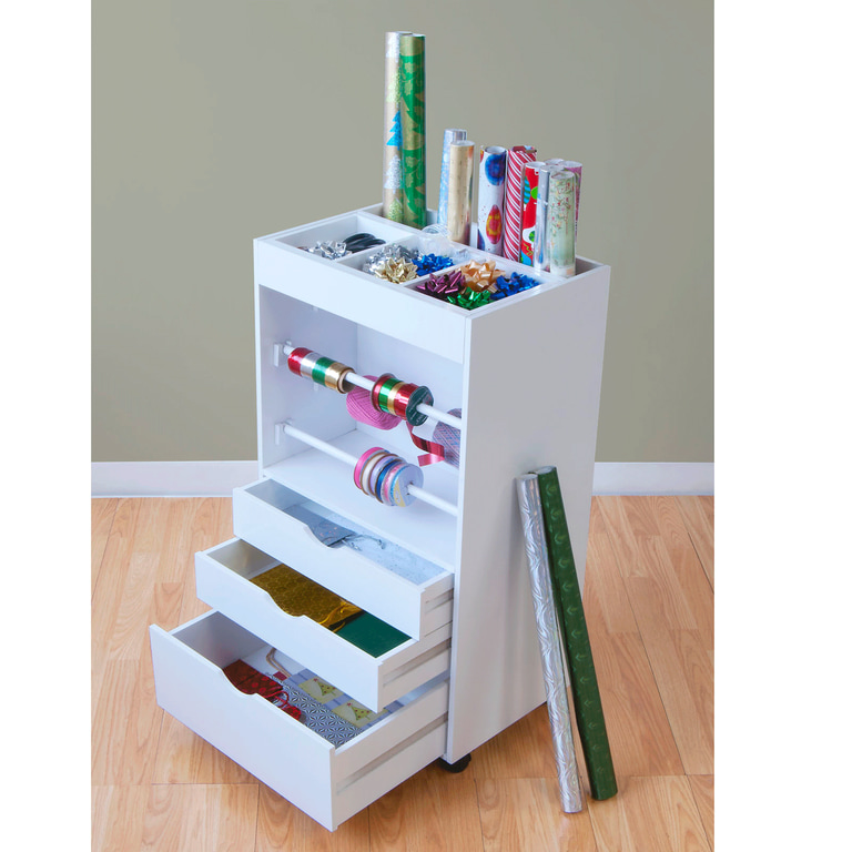 Studio Designs Hobby Craft Storage Organizer and Gift Wrapping Paper Cart,  White