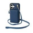 thumbnail image 3 of Wallet Case for iPhone 16 Crossbody with Card Holder Shoulder Strap, Magnetic Flip Folio Purse Case Kickstand PU Leather Shockproof Protective Cover for iPhone 16, Blue, 3 of 9
