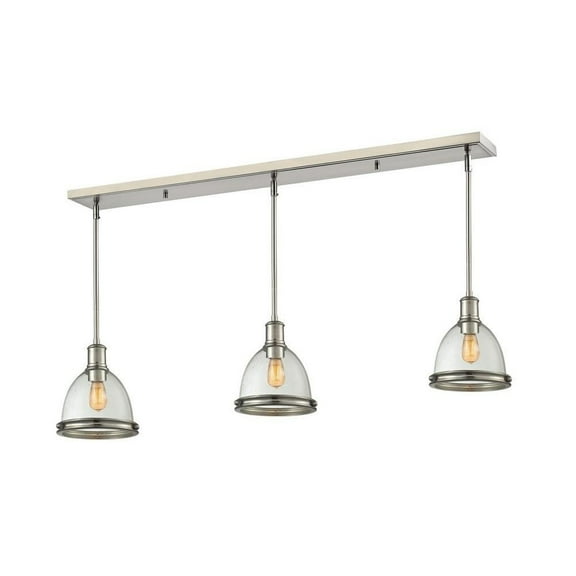 -3 Light Island/Billiard in Victorian Style-8 inches Wide By 9.75 inches High-Brushed Nickel Finish-Clear Seedy Glass Color Bailey Street Home