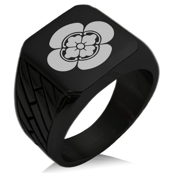 Stainless Steel Ikeda Samurai Crest Geometric Pattern Biker Style Polished Ring