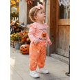 thumbnail image 6 of RUINIXCW Newborn Girl My First Halloween Outfit Infant Girls Fall Winter Clothes Pumpkin Letter Printed Ruffled Long Sleeve Romper Pants Headband Set, 6 of 10