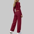 thumbnail image 6 of 2 Piece Sets for Women Ribbed Slim V Neck Crop Tops Matching Straight Leg Ruched Pants Summer Vacation Outfits, 6 of 8