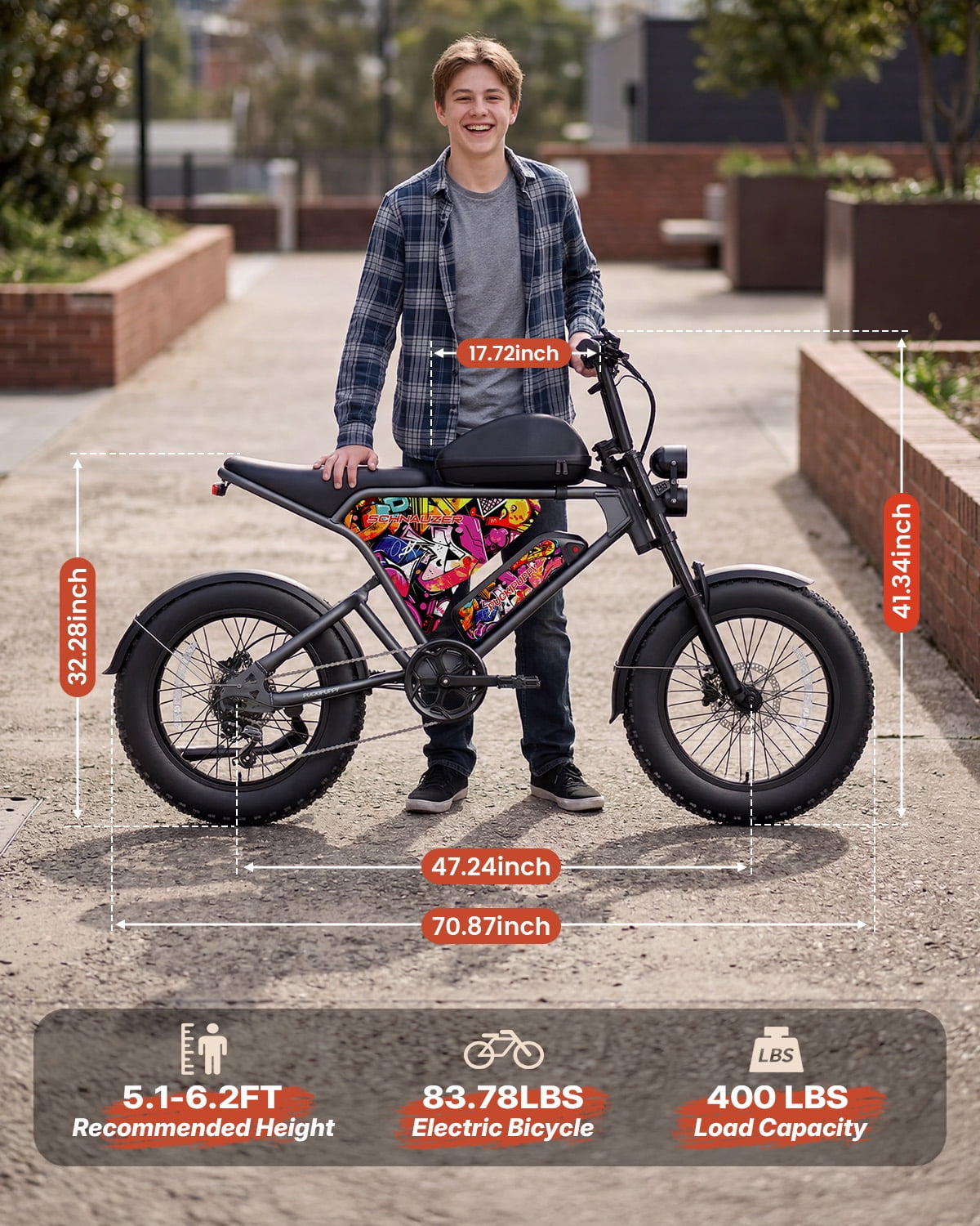 PUCKIPUPPY Electric Bikes for Adults 28mph Max Speed 960W Peak 60Miles Range Moped Style E-Bike 48V 15AH Battery 20" Fat Tire Full Suspension Ebikes 7-Speed E-Mountain Bike, Comply with UL2849 by SGS