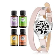 Wild Essentials Arbol Tree of Life Essential Oil Diffuser Bracelet Gift Set - Aromatherapy Pendant, 14.5" Pink Leather Wrap Band, Refill Pads 100% Pure Oils (Lavender, Peppermint, Inner Calm and Zen)