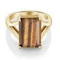 thumbnail image 3 of Gem Stone King 6.50 Ct Emerald Cut Brown Tiger Eye 18K Yellow Gold Plated Silver Ring, 3 of 6