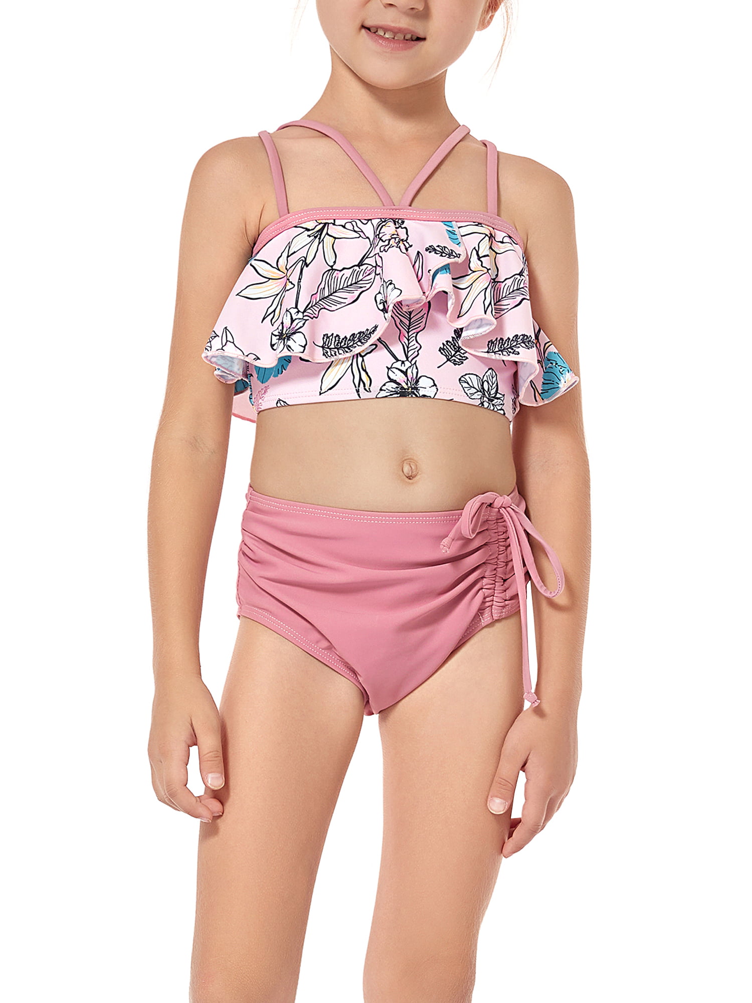 Lovskoo Mommy And Me Swimsuits High Waisted Bikini Sets For Women Ladies  Ruffles Split Two Piece Bathing Suit Top Tie Swimwear For Parent-Child  Bikini