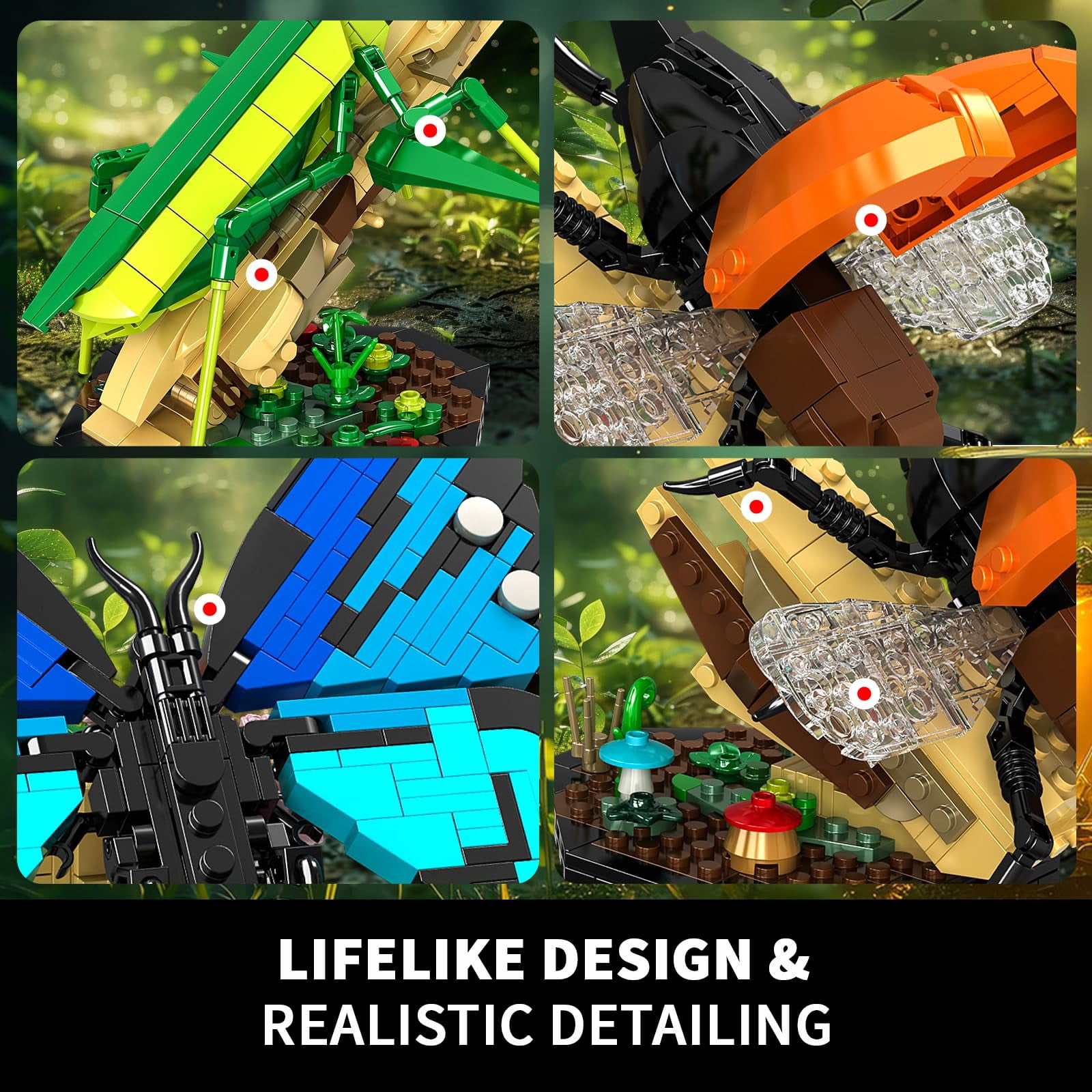WIDELANDInsect Collection Building Toy Set, with Life-Size Blue Butterfly Compatible with Lego, Mantis and Beetle Display Models, Bug Building Office Home Decorative, Gifts Ideal for Adults Ki