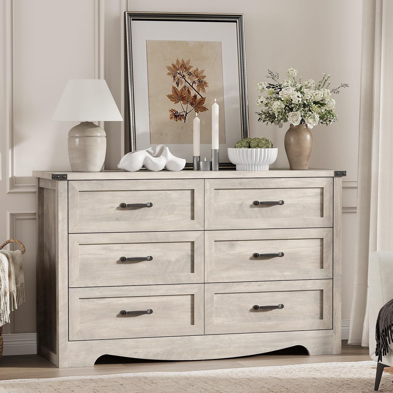 FANRAL 6 Drawers Dresser for Bedroom,Modern Wooden Chest of Drawers,Storage Organizer Dresser for Closet,Wood Dresser