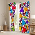 thumbnail image 3 of Manfei Teens Cartoon Graffiti Black Out Curtains, Chic Minimalism Minimalst Curtains Pack of 2 (42x63 Each), Colorful Triangle Bedroom Curtains, Window Curtains Bedroom Decor, 3 of 6