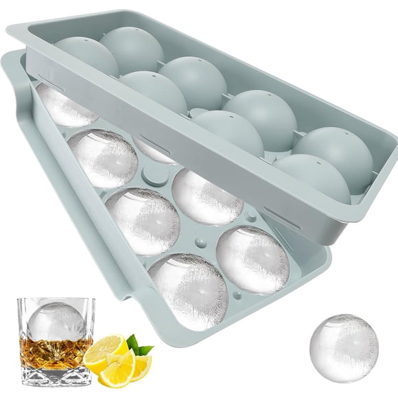Moldes y Bandejas para Cubitos de Hielo, Moldes para Paletas Reutilizables con Tapa, Bandejas de Silicona Apilables para Cubitos, Cócteles Whisky, Fácil Liberación (Azul, 6.35cm/ 8 Bolas)