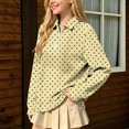 thumbnail image 7 of hotojiny Girls Long Sleeve Shirt Half Zip Collar Polka Dot Print Casual Loose Pullover Sports Top for Fall Winter(Yellow,14-15 Years), 7 of 7