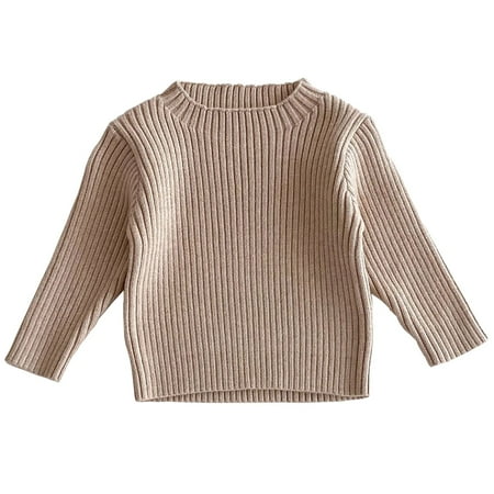 

Hrsba Baby Girl Boys Sweater Children s Long Sleeves Round Neck High Collar Strip Stretch Slim Versatile Knitted Sweater Bottoming Shirt Beige 7-8T