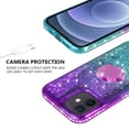 thumbnail image 5 of SOGA Rhinestone Liquid Quicksand Cover Cute Girl Phone Case Compatible for Apple iPhone 12 Mini Case, with Embedded Ring for Magnetic Car Mounts and Lanyard - Purple/Teal, 5 of 5