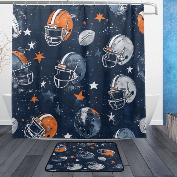 BZSMCE Shower Curtain and Bath Accessory Set,Starstruck Football Pattern