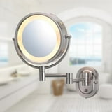 JERDON Wall-Mounted Makeup Mirror with 5X Magnification - Nickel Makeup Mirror with LED Lights - Plug in - HL65N