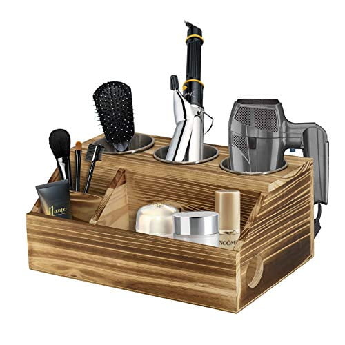 Rustic Wood Hair Styling Care Tool Organizer, Hair Dryer Holder