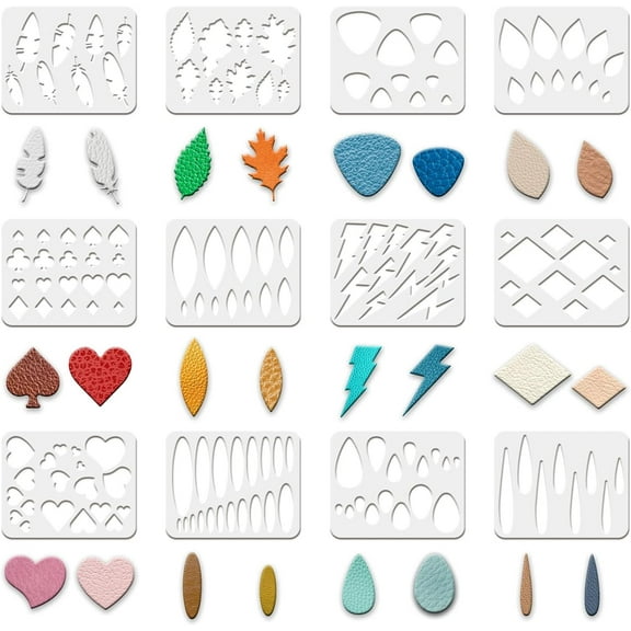 12Pcs Reusable Earrings Making Template Leather Earring Templates 10x8 inch Plastic Cutting Stencil with Differnt Patterns for Earrings Making Jewelry DIY Crafts Favors Mixed Color