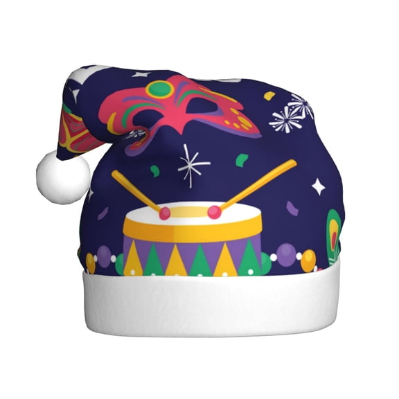 Balery Happy Mardi Gras Pattern Santa Hat Christmas Hat Funny Christmas Hat Christmas Knitted Beanie Hat For Men Women Adult