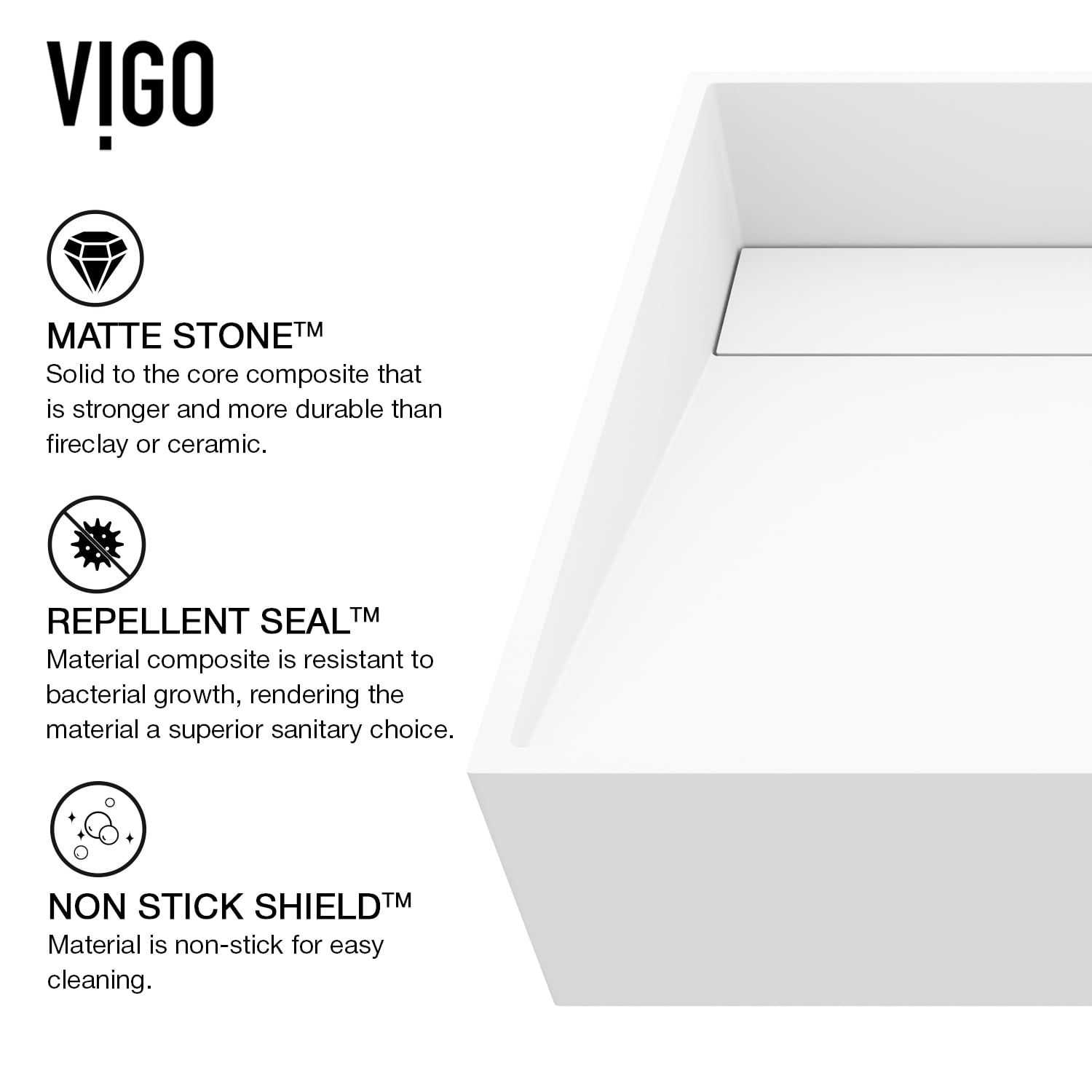 VIGO Starr Modern White Matte Stone 15 in. L x 15 in. W x 5 in. H Square Vessel Bathroom Sink